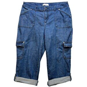 Cj Banks Women's Classic Cargo Capri Shorts Stretch Denim Size 14W Blue Pockets